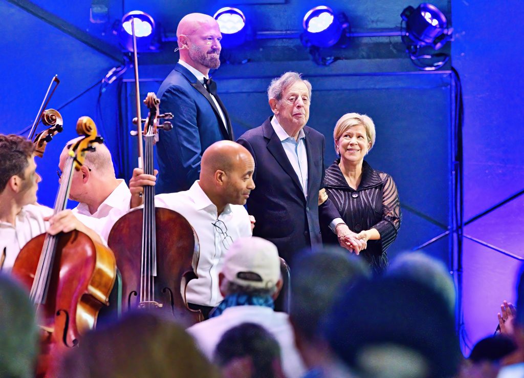 Philip Glass, Zachary James, and Karen Kamensek; Hilary Scott/BSO photo.